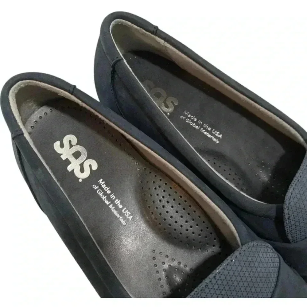 SAS Taylor Slip On Wedge Size 10N 10 Narrow Jeans Blue Suede Tassel Comfort